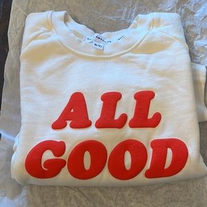 Good American kids sweatshirt’all good’Sz 9/10kids crewneck,ivory-red;Rare find!